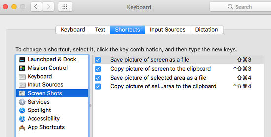 what control key for screen shot mac